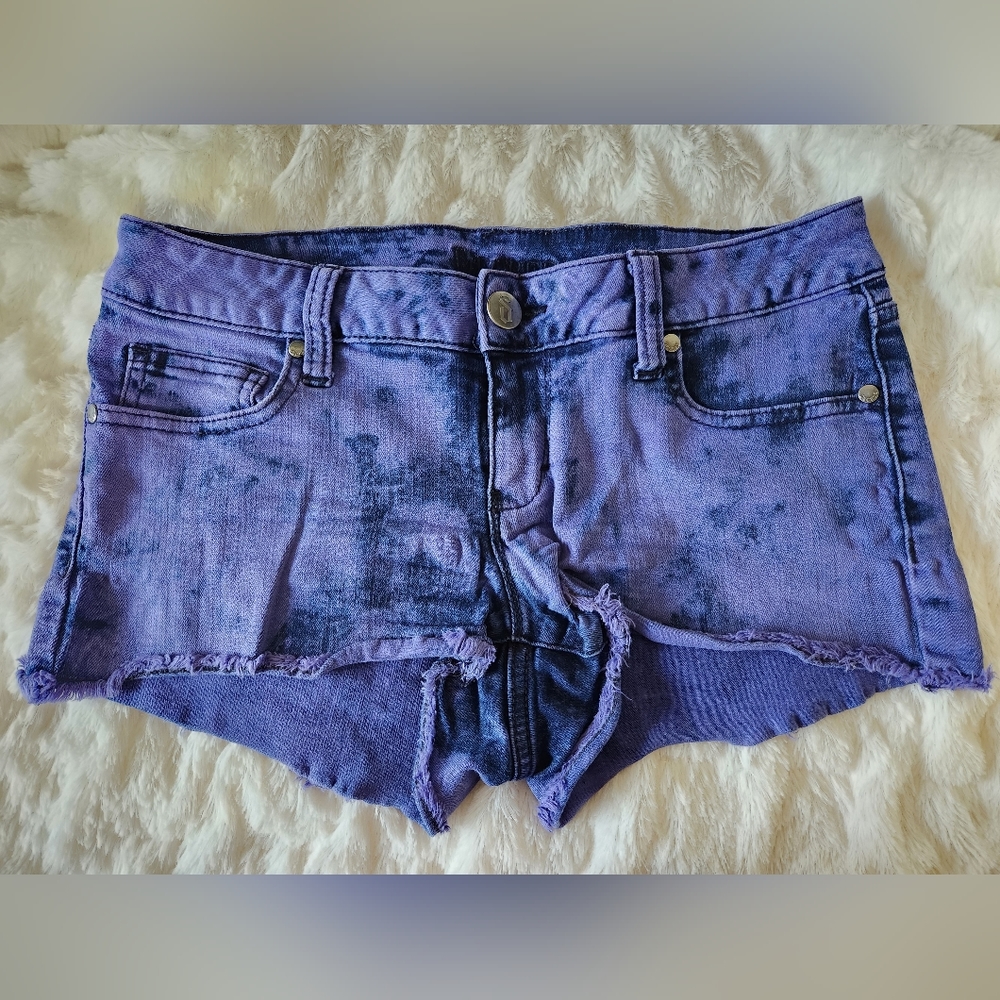 Purple Denim Shorts Frayed